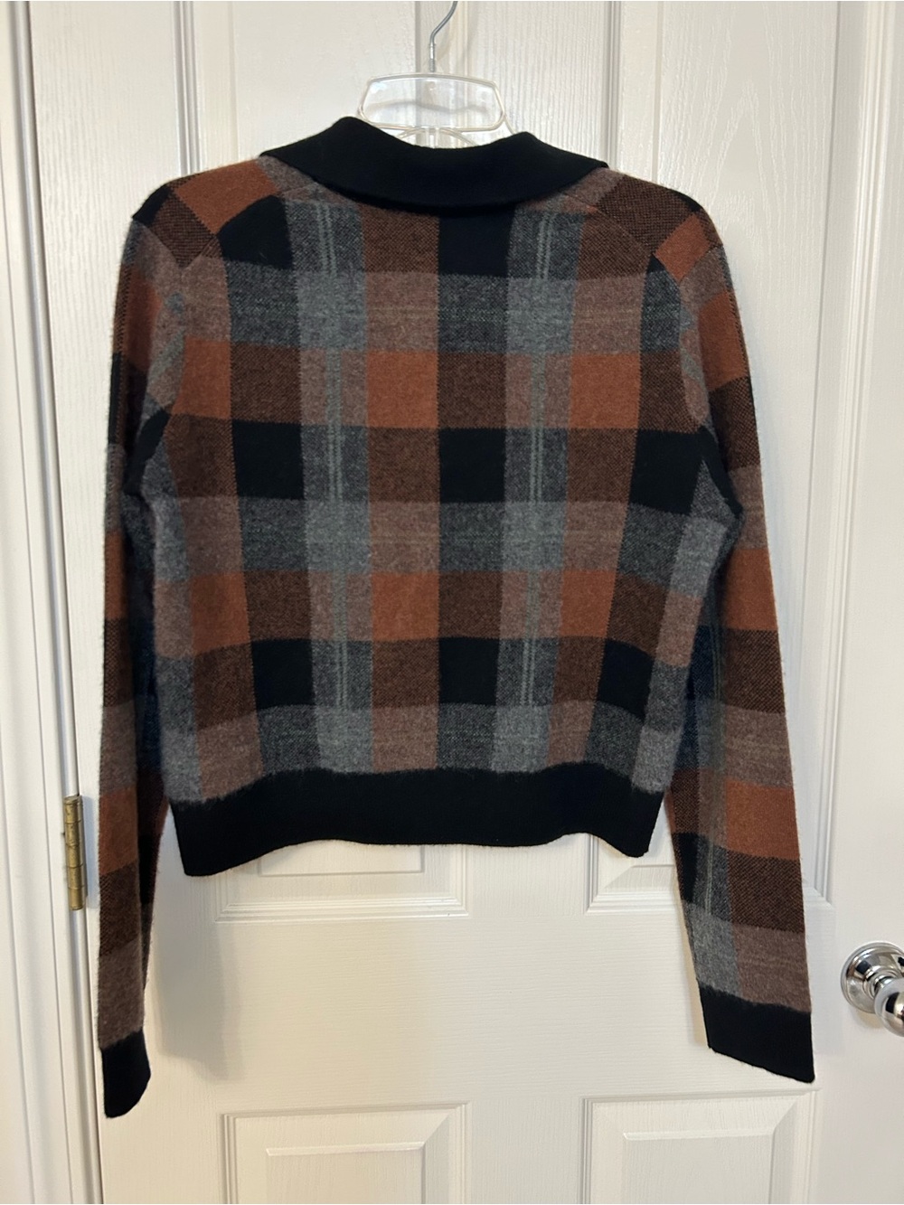 Vince Cashmere Check Plaid Cardigan in CACAO / HEATHER PEWTER / BLACK Size M - Picture 8 of 8